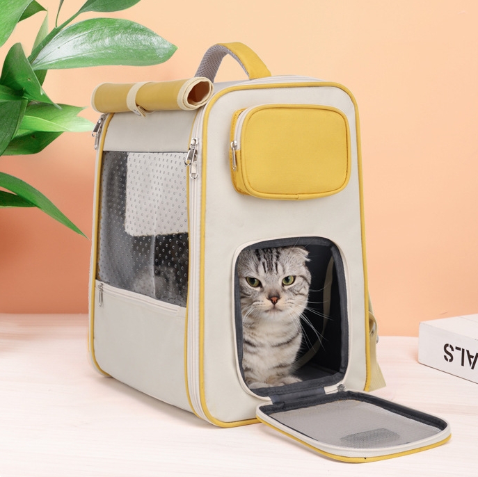 Portable Pet Backpack With Wheels Durable Polyester Carrier For Medium Cats Dogs Bags Ideal For Travel Outdoor Use - Blue