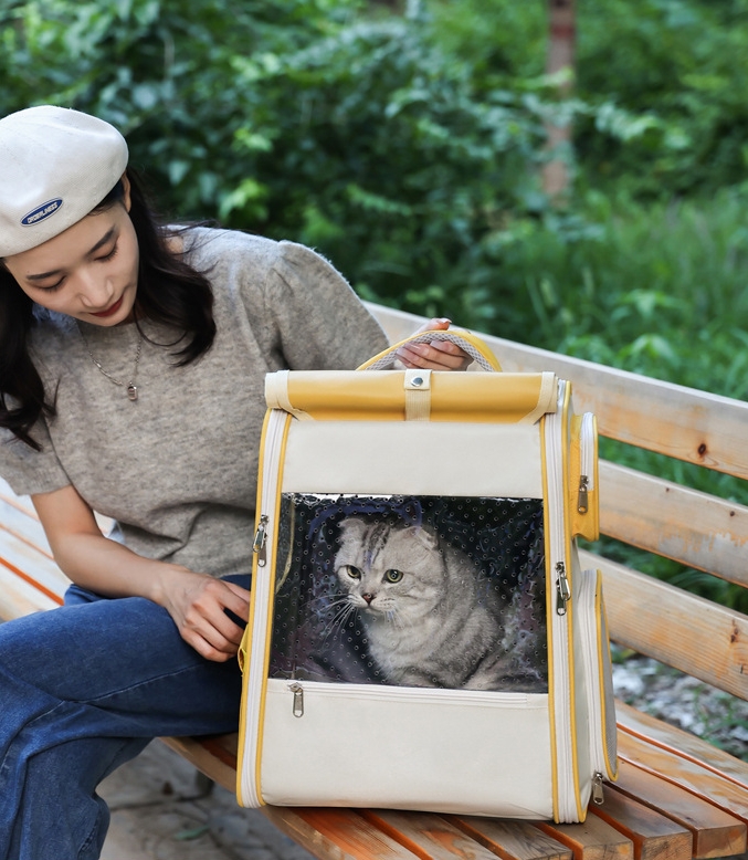 Portable Pet Backpack With Wheels Durable Polyester Carrier For Medium Cats Dogs Bags Ideal For Travel Outdoor Use - Blue