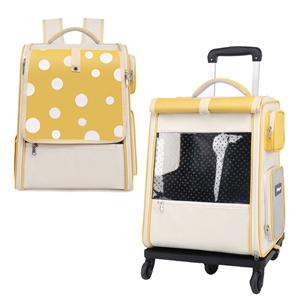 Portable Pet Backpack With Wheels Durable Polyester Carrier For Medium Cats Dogs Bags Ideal For Travel Outdoor Use - Yellow