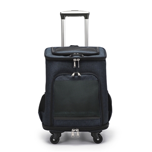 Portable Pet Backpack With Wheels Durable Polyester Zipper Closure For Cats Dogs Bags Ideal For Travel Outdoor Use - Blue