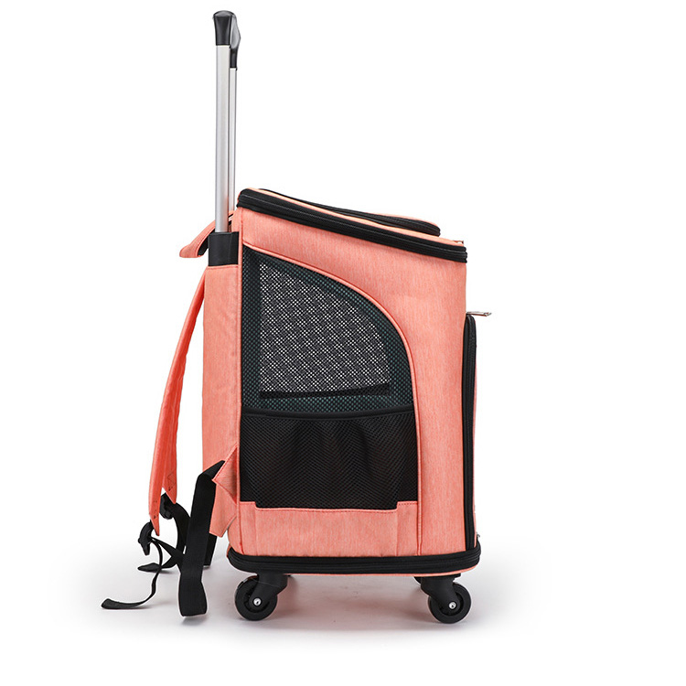 Portable Pet Backpack With Wheels Durable Polyester Zipper Closure For Cats Dogs Bags Ideal For Travel Outdoor Use - Grey