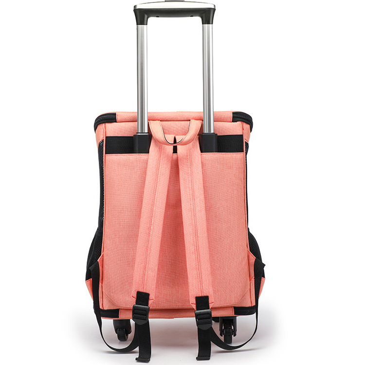 Portable Pet Backpack With Wheels Durable Polyester Zipper Closure For Cats Dogs Bags Ideal For Travel Outdoor Use - Grey