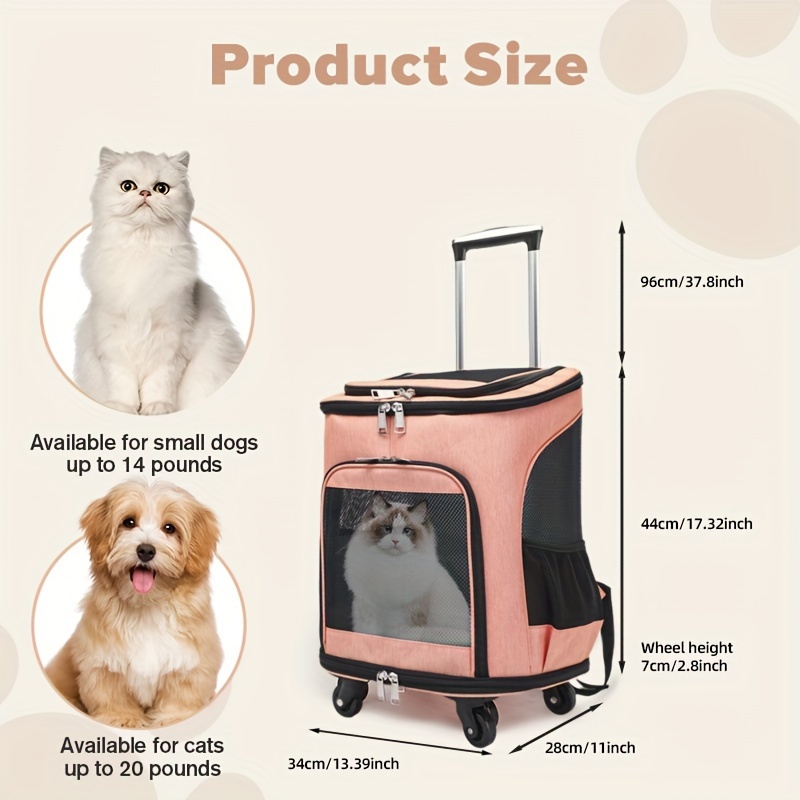Portable Pet Backpack With Wheels Durable Polyester Zipper Closure For Cats Dogs Bags Ideal For Travel Outdoor Use - Grey