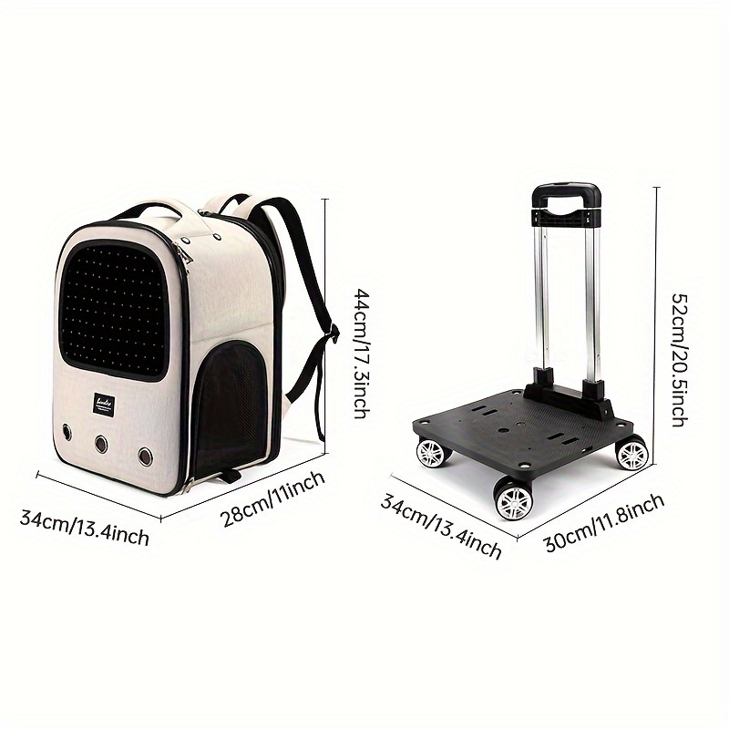 Portable Pet Backpack With Wheels Strollers Polyester Zipper Closure For Cats Dogs Bags Ideal For Travel Outdoor Shoulders - Gray