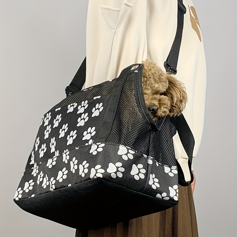 Portable Pet Messenger Bag Four Seasons Strollers Oxford Zipper Closure For Cats Dogs Ideal For Travel Outdoor Shoulders - Black