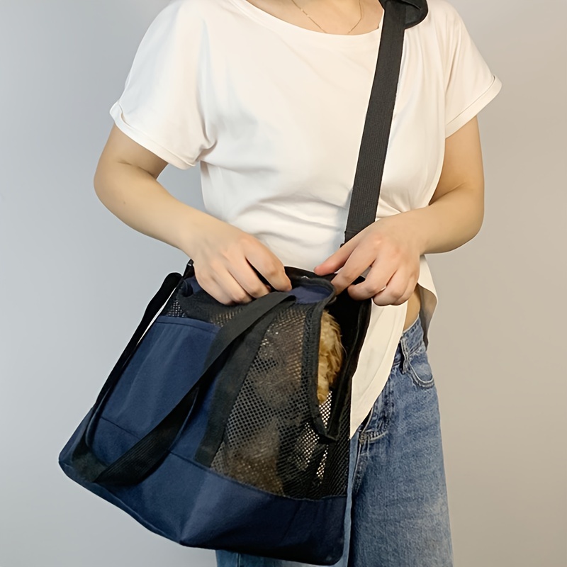 Portable Pet Messenger Bag Four Seasons Strollers Oxford Zipper Closure For Cats Dogs Ideal For Travel Outdoor Shoulders - Blue