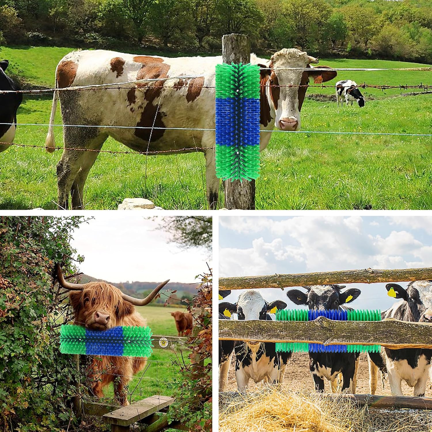 Premium Nylon Livestock Scratching Brushes Anti-Itch Massage Grooming Tool For Cows Sheep Horses - Green 2 Pack