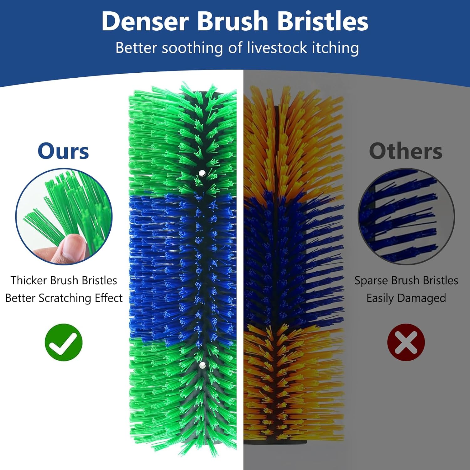 Premium Nylon Livestock Scratching Brushes Anti-Itch Massage Grooming Tool For Cows Sheep Horses - Green 2 Pack