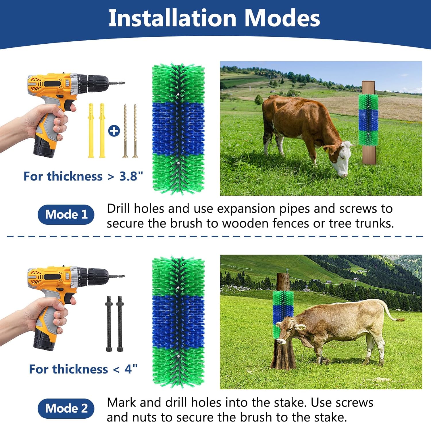 Premium Nylon Livestock Scratching Brushes Anti-Itch Massage Grooming Tool For Cows Sheep Horses - Green 2 Pack