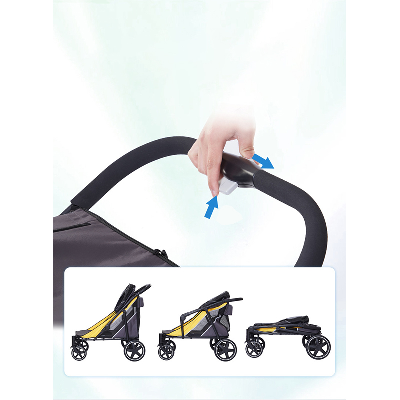 Quality Foldable Pet Stroller 4 Wheels Carbon Steel Removable Cats Dogs Bags Storage Basket Travel Outdoor Oxford - Black Red