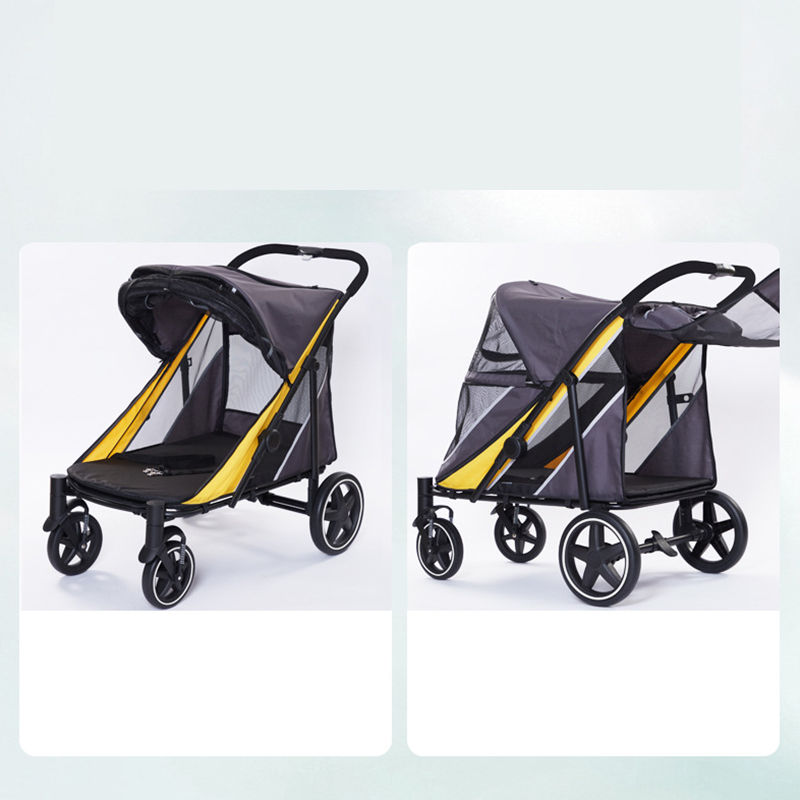 Quality Foldable Pet Stroller 4 Wheels Carbon Steel Removable Cats Dogs Bags Storage Basket Travel Outdoor Oxford - Black Red