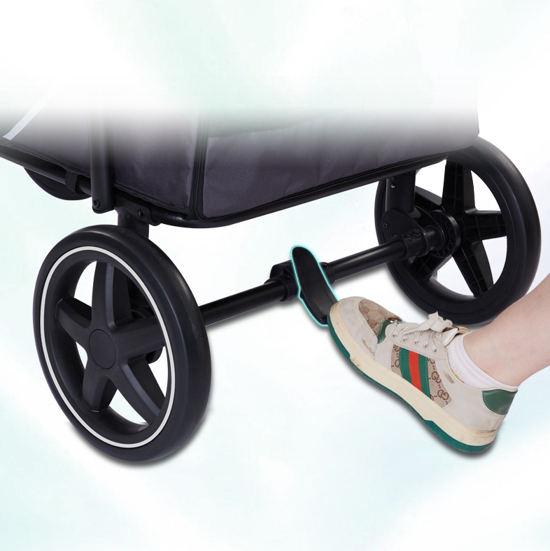 Quality Foldable Pet Stroller 4 Wheels Carbon Steel Removable Cats Dogs Bags Storage Basket Travel Outdoor Oxford - Black Red