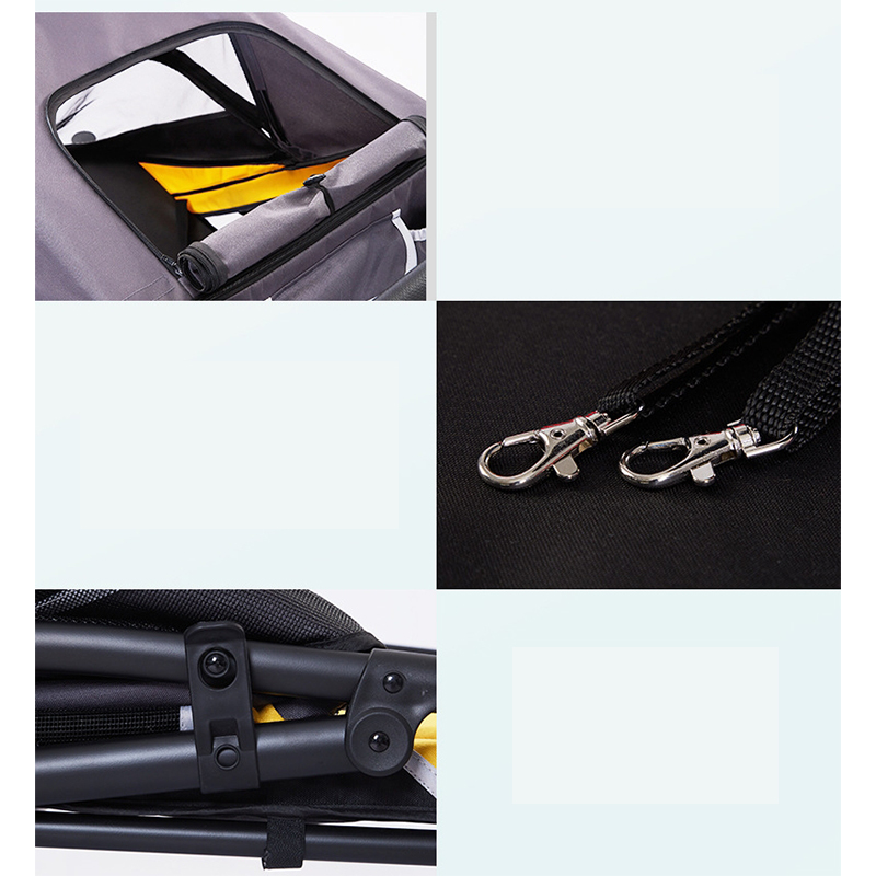 Quality Foldable Pet Stroller 4 Wheels Carbon Steel Removable Cats Dogs Bags Storage Basket Travel Outdoor Oxford - Black Red