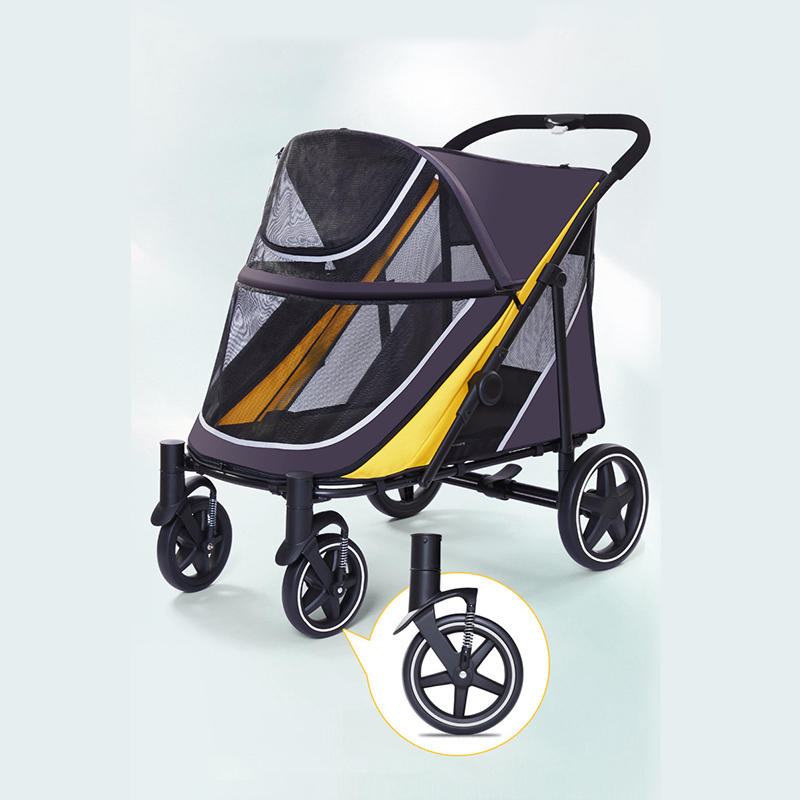 Quality Foldable Pet Stroller 4 Wheels Carbon Steel Removable Cats Dogs Bags Storage Basket Travel Outdoor Oxford - Black Red