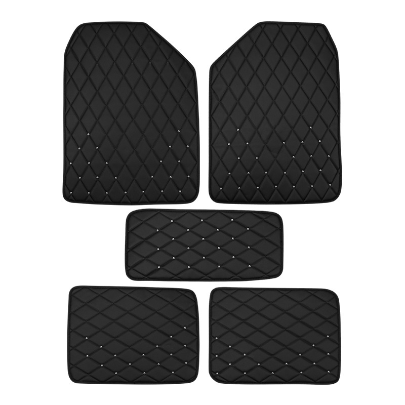 Quality Leather Automobile Car Floor Mats Four Seasons General Waterproof Antiskid Mats Carpet 5pcs - Black