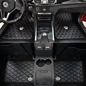 Quality Leather Crown Car Floor Mats Four Seasons General Waterproof Antiskid Mats Carpet 5pcs - Black