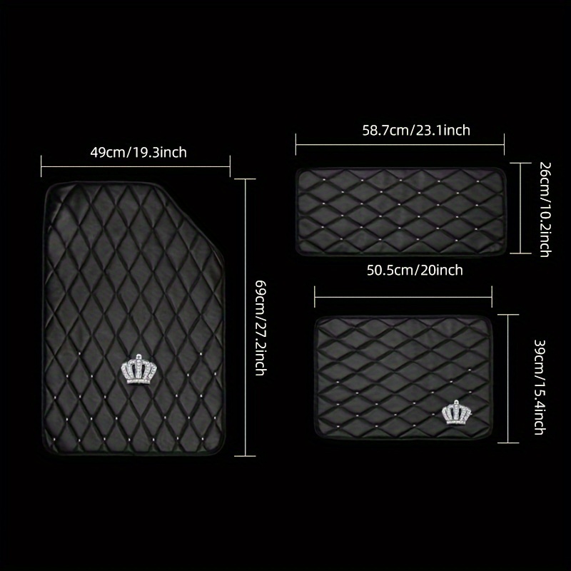 Quality Leather Crown Car Floor Mats Four Seasons General Waterproof Antiskid Mats Carpet 5pcs - Black