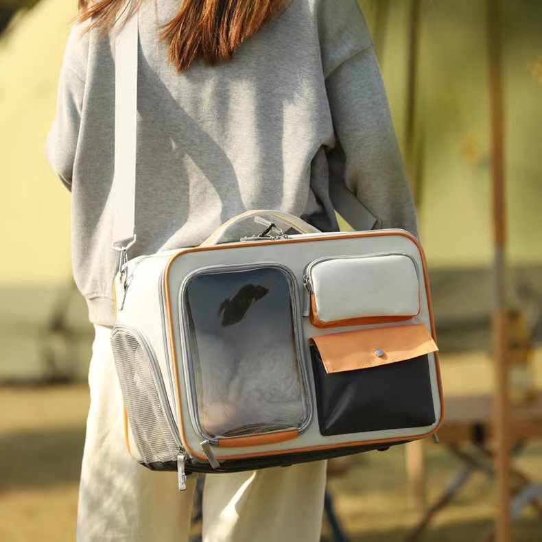 Shoulder Pet Backpack Handbag Durable Polyester Zipper Closure For Cats Dogs Bags Ideal For Travel Outdoor Use - Beige