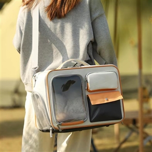 Shoulder Pet Backpack Handbag Durable Polyester Zipper Closure For Cats Dogs Bags Ideal For Travel Outdoor Use - Beige