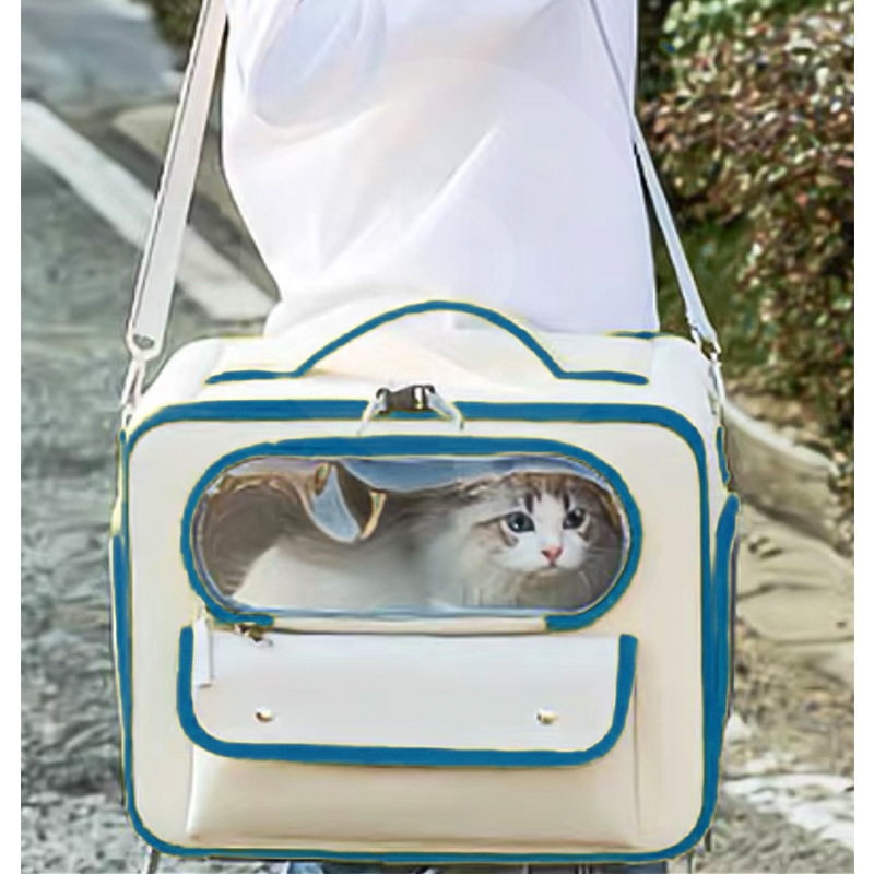 Shoulder Pet Backpack Handbag Durable Polyester Zipper Closure For Cats Dogs Bags Ideal For Travel Outdoor Use - Blue