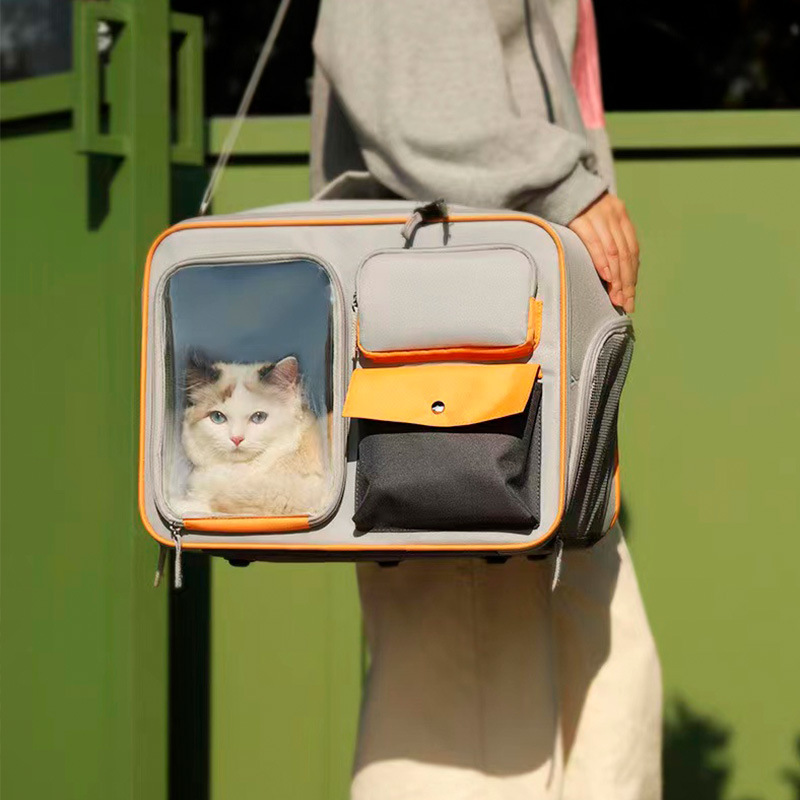 Shoulder Pet Backpack Handbag Durable Polyester Zipper Closure For Cats Dogs Bags Ideal For Travel Outdoor Use - Grey