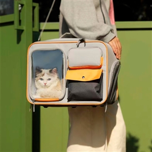 Shoulder Pet Backpack Handbag Durable Polyester Zipper Closure For Cats Dogs Bags Ideal For Travel Outdoor Use - Grey