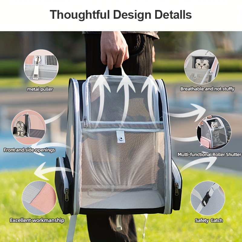 Shoulders Pet Backpack Ventilate Durable Polyester Zipper Closure For Cats Dogs Bags Ideal For Travel Outdoor Use - Pink