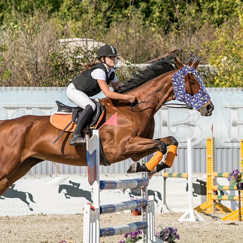 Stretch Lycra Mosquito Repellent Summer Breathable Horse Fly Mask With Ears Comfortable Mesh Rugged Ride Horse Supplies - Blue