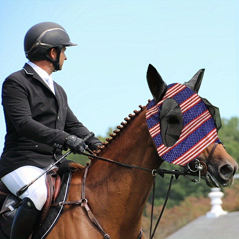 Stretch Lycra Mosquito Repellent Summer Breathable Horse Fly Mask With Ears Comfortable Mesh Rugged Ride Horse Supplies - Red