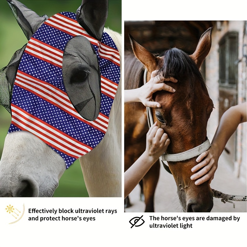 Stretch Lycra Mosquito Repellent Summer Breathable Horse Fly Mask With Ears Comfortable Mesh Rugged Ride Horse Supplies - Red