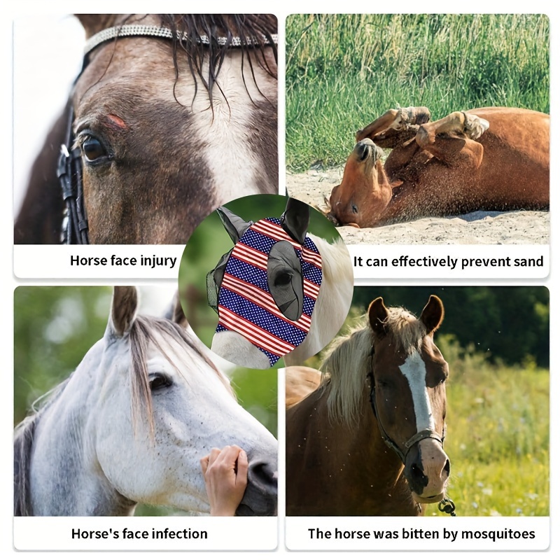 Stretch Lycra Mosquito Repellent Summer Breathable Horse Fly Mask With Ears Comfortable Mesh Rugged Ride Horse Supplies - Red