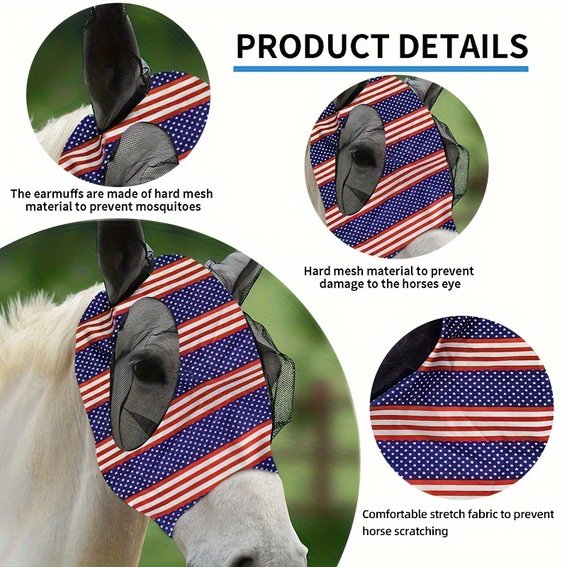 Stretch Lycra Mosquito Repellent Summer Breathable Horse Fly Mask With Ears Comfortable Mesh Rugged Ride Horse Supplies - Red