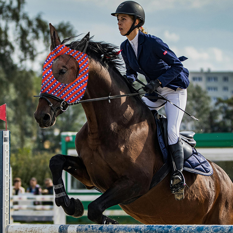 Stretch Lycra Mosquito Repellent Summer Breathable Horse Fly Mask With Ears Comfortable Mesh Rugged Ride Horse Supplies - Star Blue