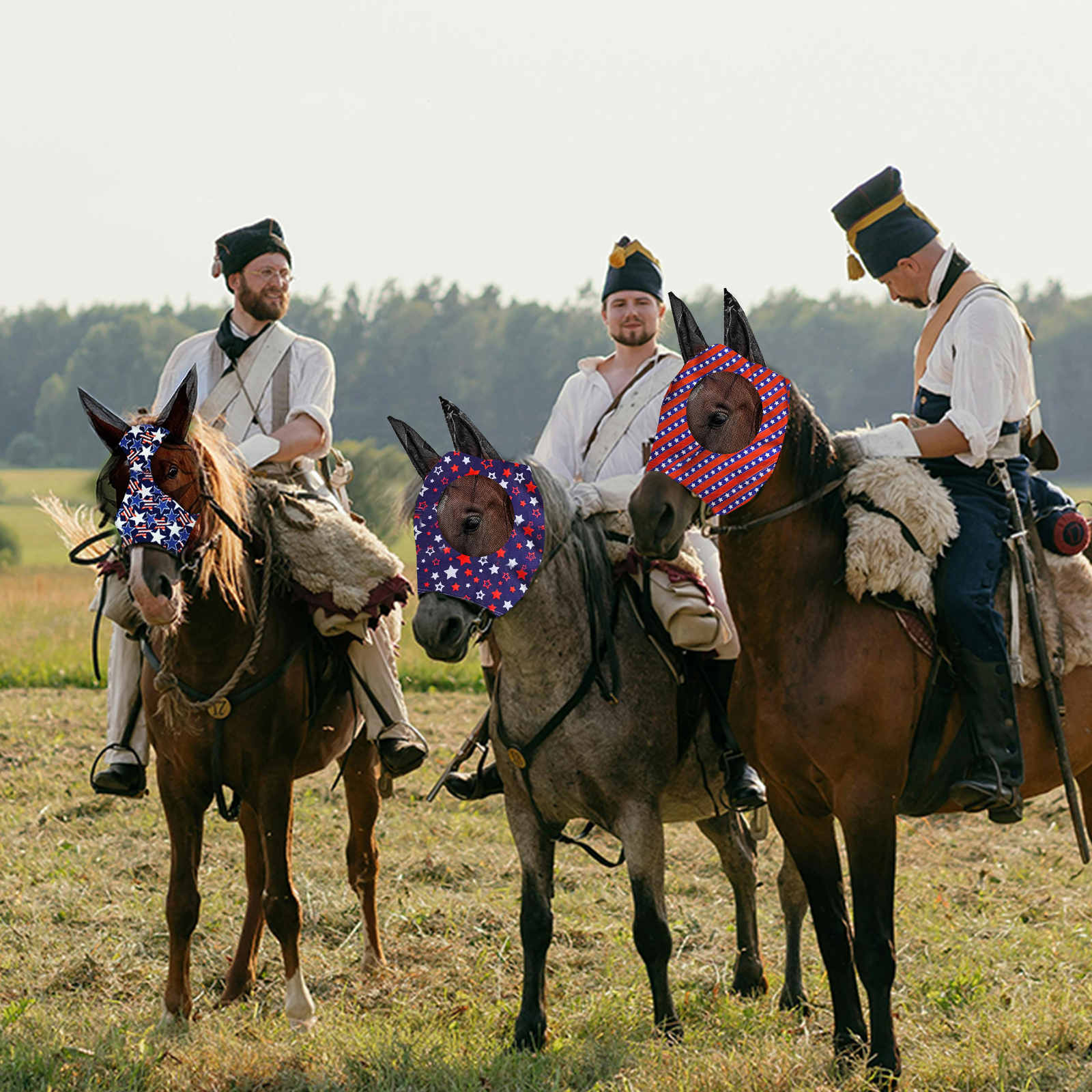Stretch Lycra Mosquito Repellent Summer Breathable Horse Fly Mask With Ears Comfortable Mesh Rugged Ride Horse Supplies - Star Blue