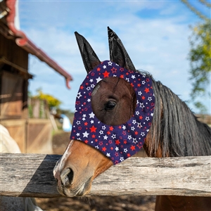 Stretch Lycra Mosquito Repellent Summer Breathable Horse Fly Mask With Ears Comfortable Mesh Rugged Ride Horse Supplies - Star Blue