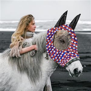 Stretch Lycra Mosquito Repellent Summer Breathable Horse Fly Mask With Ears Comfortable Mesh Rugged Ride Horse Supplies - Stripe Blue