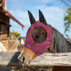 Stretch Lycra Mosquito Repellent Summer Breathable Horse Fly Mask With Ears Comfortable Mesh Rugged Ride Horse Supplies - Stripe Red