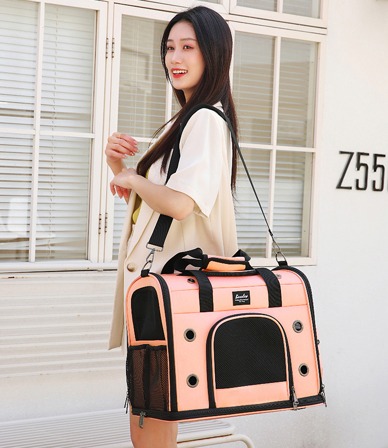 Suitcase Pet Messenger Bag With Wheels Strollers Polyester Zipper Closure For Cats Dogs Ideal For Travel Outdoor Shoulders - Gray