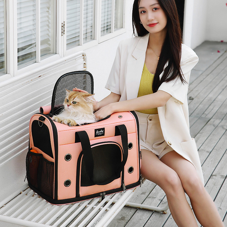 Suitcase Pet Messenger Bag With Wheels Strollers Polyester Zipper Closure For Cats Dogs Ideal For Travel Outdoor Shoulders - Gray