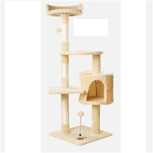 Tall Cat Tree House Towers Cat Post Climber Tree Cat Condo Scratching Post Climbing Frame Cat Post Climbing Shelf - Beige
