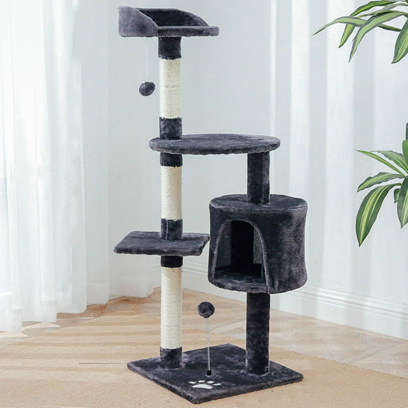 Tall Cat Tree House Towers Cat Post Climber Tree Cat Condo Scratching Post Climbing Frame Cat Post Climbing Shelf - Dark Gray