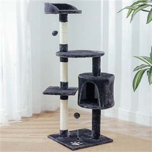 Tall Cat Tree House Towers Cat Post Climber Tree Cat Condo Scratching Post Climbing Frame Cat Post Climbing Shelf - Dark Gray
