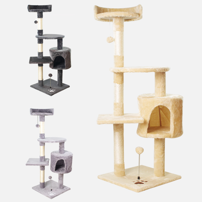 Tall Cat Tree House Towers Cat Post Climber Tree Cat Condo Scratching Post Climbing Frame Cat Post Climbing Shelf - Beige