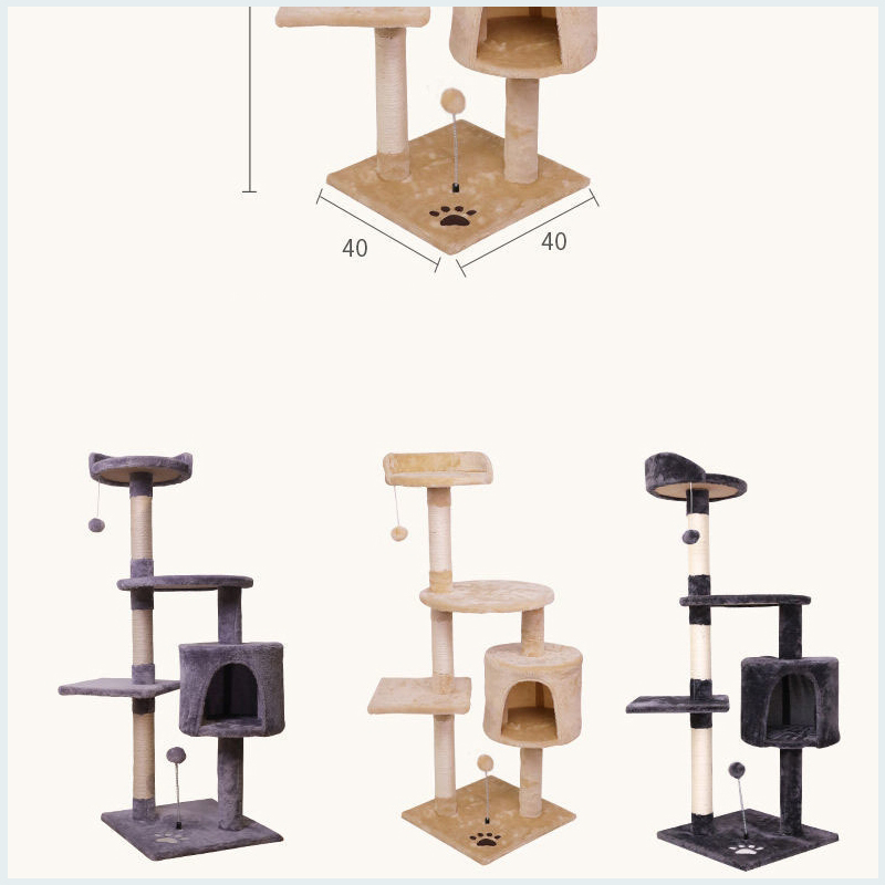 Tall Cat Tree House Towers Cat Post Climber Tree Cat Condo Scratching Post Climbing Frame Cat Post Climbing Shelf - Beige