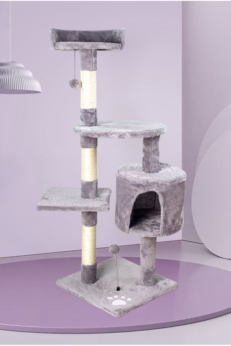 Tall Cat Tree House Towers Cat Post Climber Tree Cat Condo Scratching Post Climbing Frame Cat Post Climbing Shelf - Beige