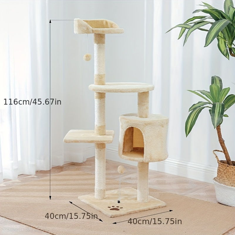 Tall Cat Tree House Towers Cat Post Climber Tree Cat Condo Scratching Post Climbing Frame Cat Post Climbing Shelf - Beige