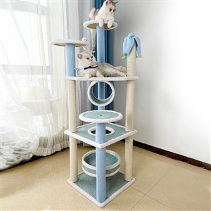 Tall Cats Sturdy House Towers Large Cat 20 lbs+ Climbing Tree Cat Mansion Cat Scratching Post With Bed Cat Climbing Shelves - Blue