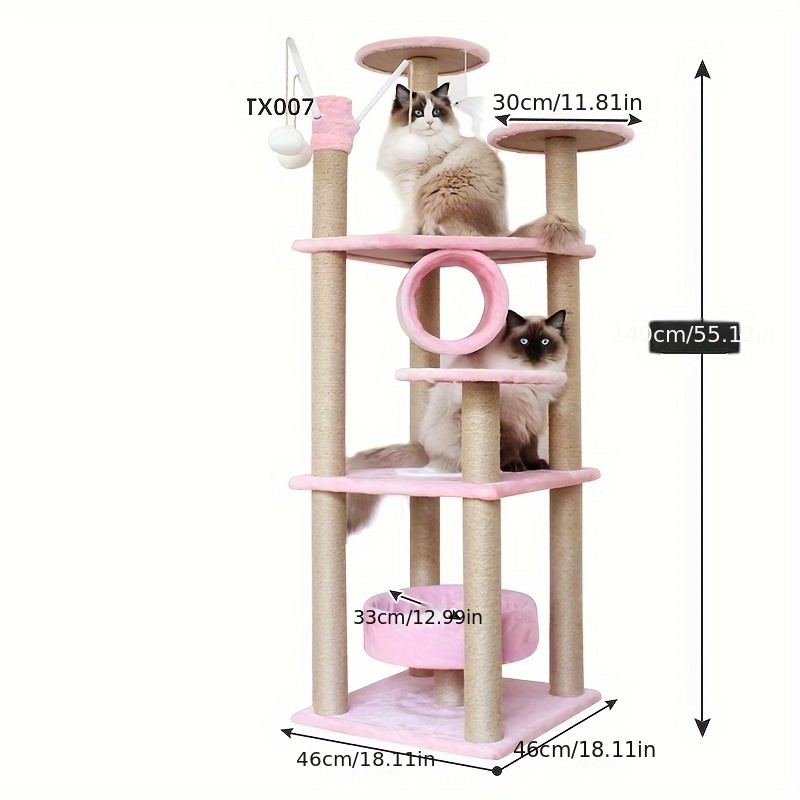 Tall Cats Sturdy House Towers Large Cat Climbing Tree Cat Mansion Cat Scratching Post With Bed Cat Climbing Shelves - Pink