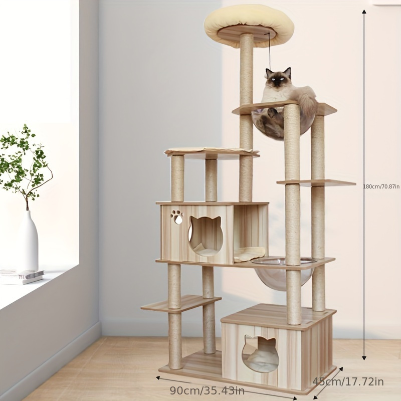 Tall Cats Wooden House Towers Large Cat 20 lbs+ Climbing Tree Cat Mansion Cat Scratching Post With Bed Cat Climbing Shelves - C1