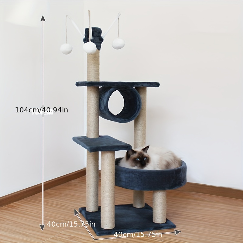 Tall Cattree House Towers Large Cat Climbing Tree Cat Mansion Cat Scratching Post With Bed Cat Climbing Shelves - Dark Gray